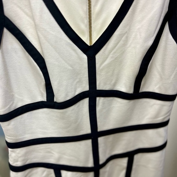 Cache White With Black Stripes Bodycon Dress Size 8 - Picture 6 of 7